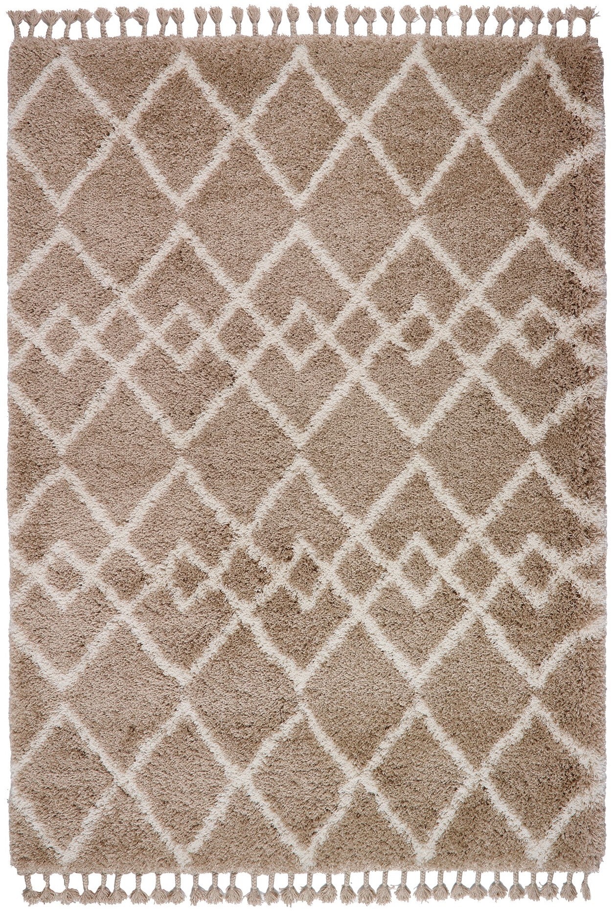 Origins Morocco Traditional Modern Tribal Berber Shaggy Tasseled Beige Ivory Rug