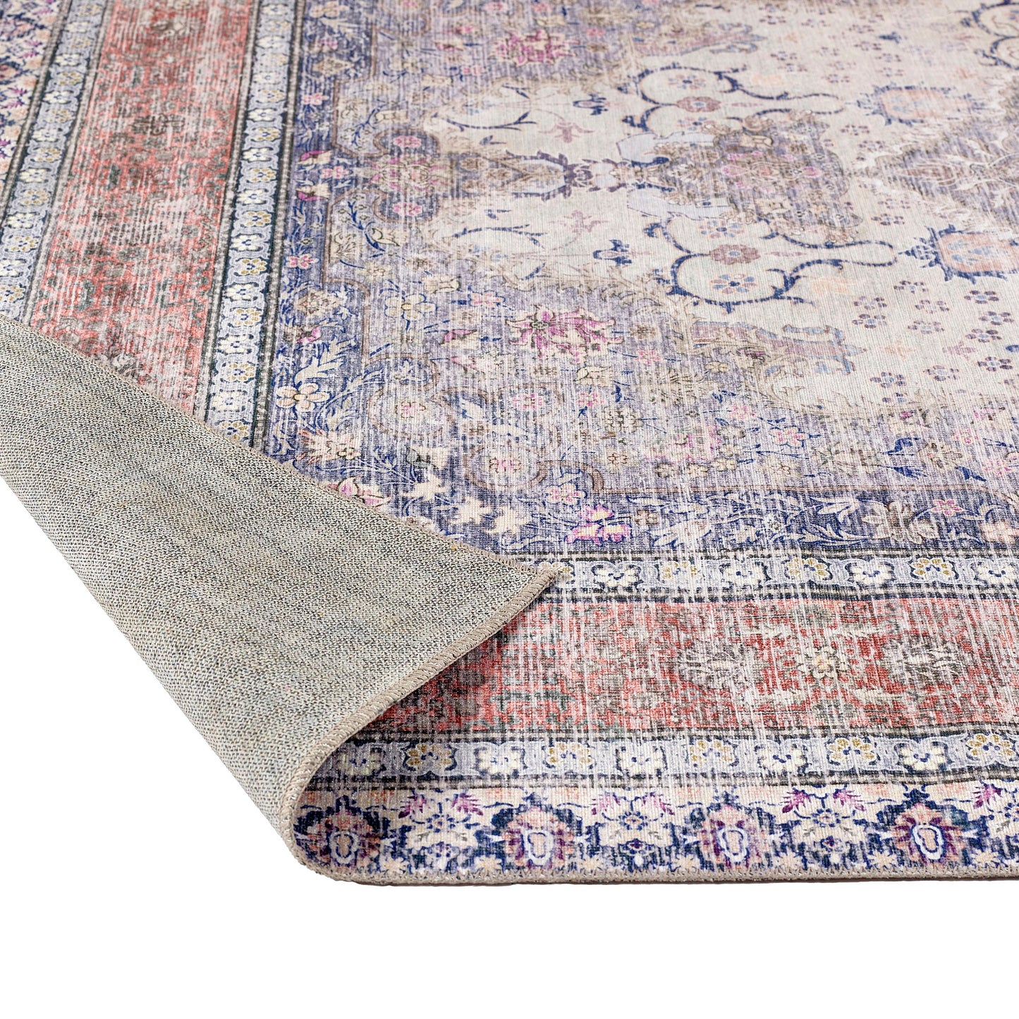 Origins Washable Croft Traditional Medallion Soft Chenille Rug in Blue Rust Multi