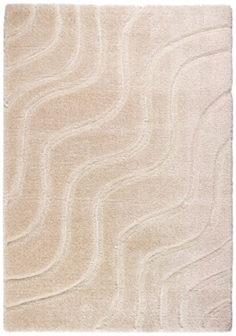 Origins Soft Carved Wave Silky Shine Shaggy Modern Rug in Cream
