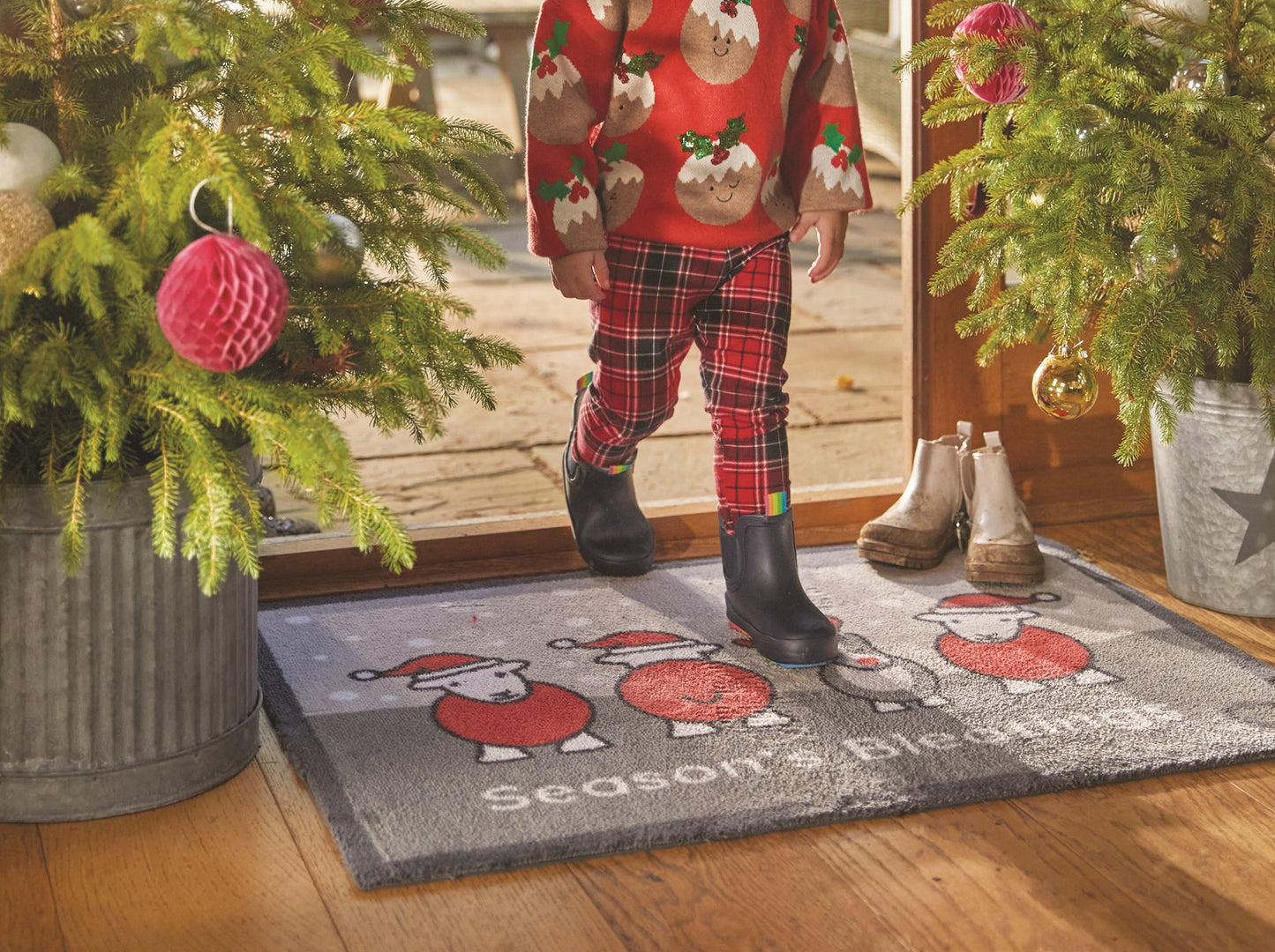 Hug Rug Christmas Herdy Washable Floor Door Mat