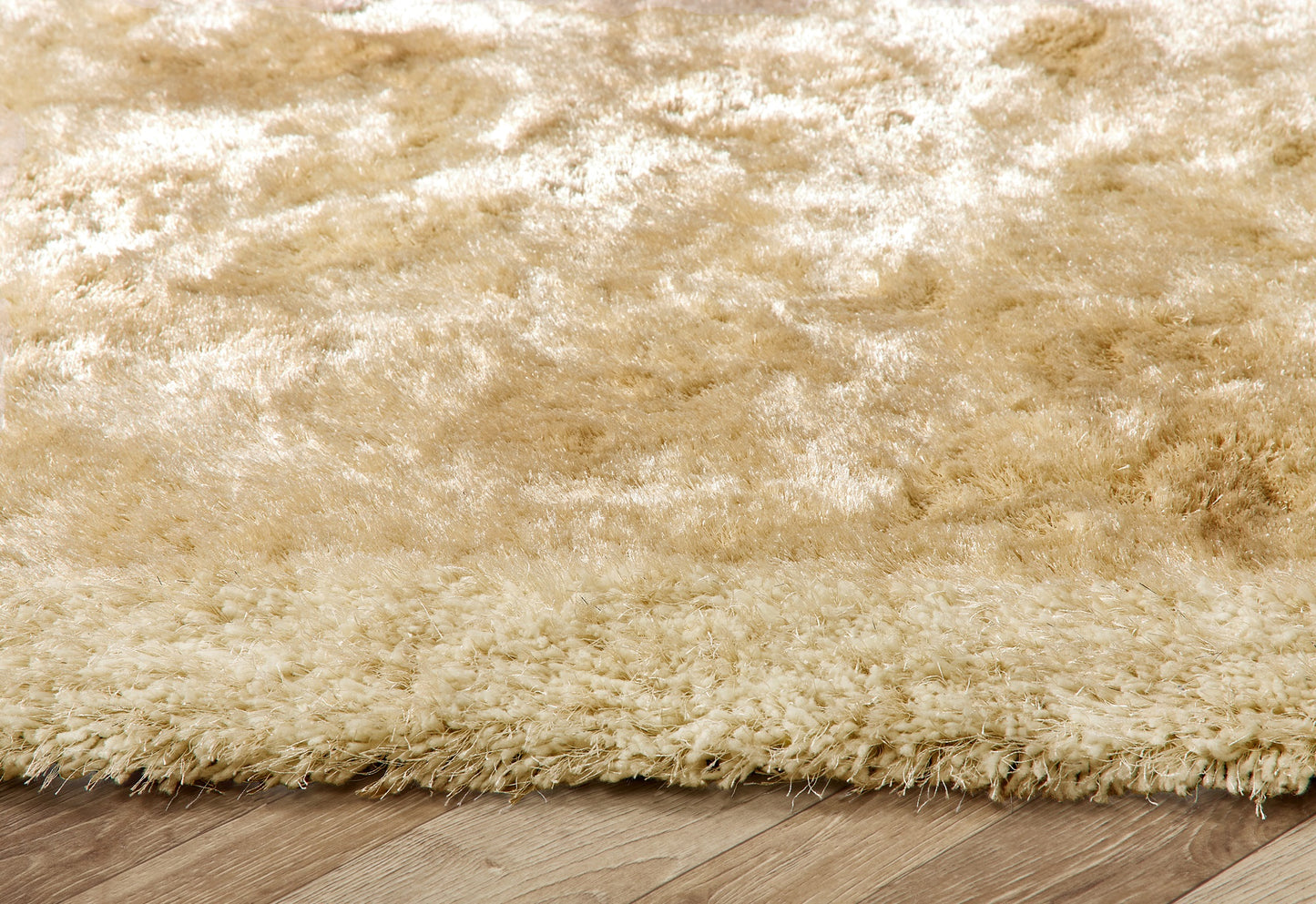 Origins Shimmer Silky Shaggy Hand Tufted Carpet Border Modern Soft Fluffy Shag Rug in Champagne Beige