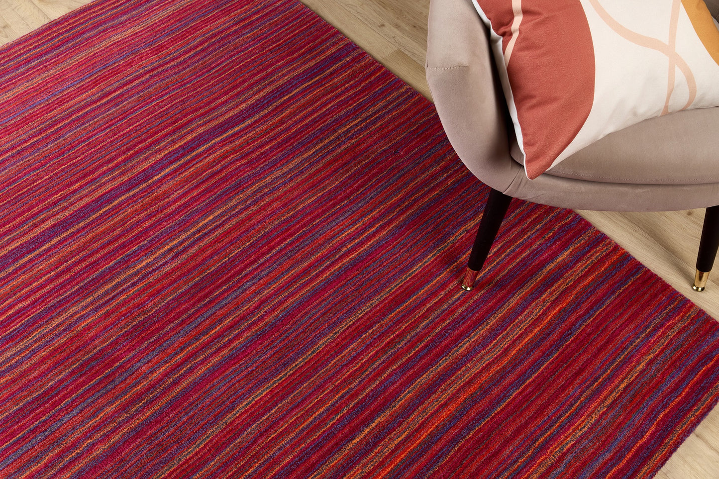 Origins Fine Stripes Hand Loom Woven Wool Rug Halway in Purple Pink