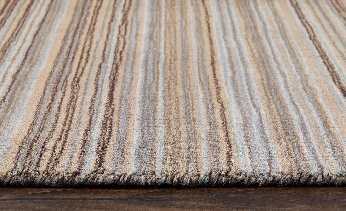 Origins Fine Stripes Hand Loom Woven Wool Rug Halway in Beige