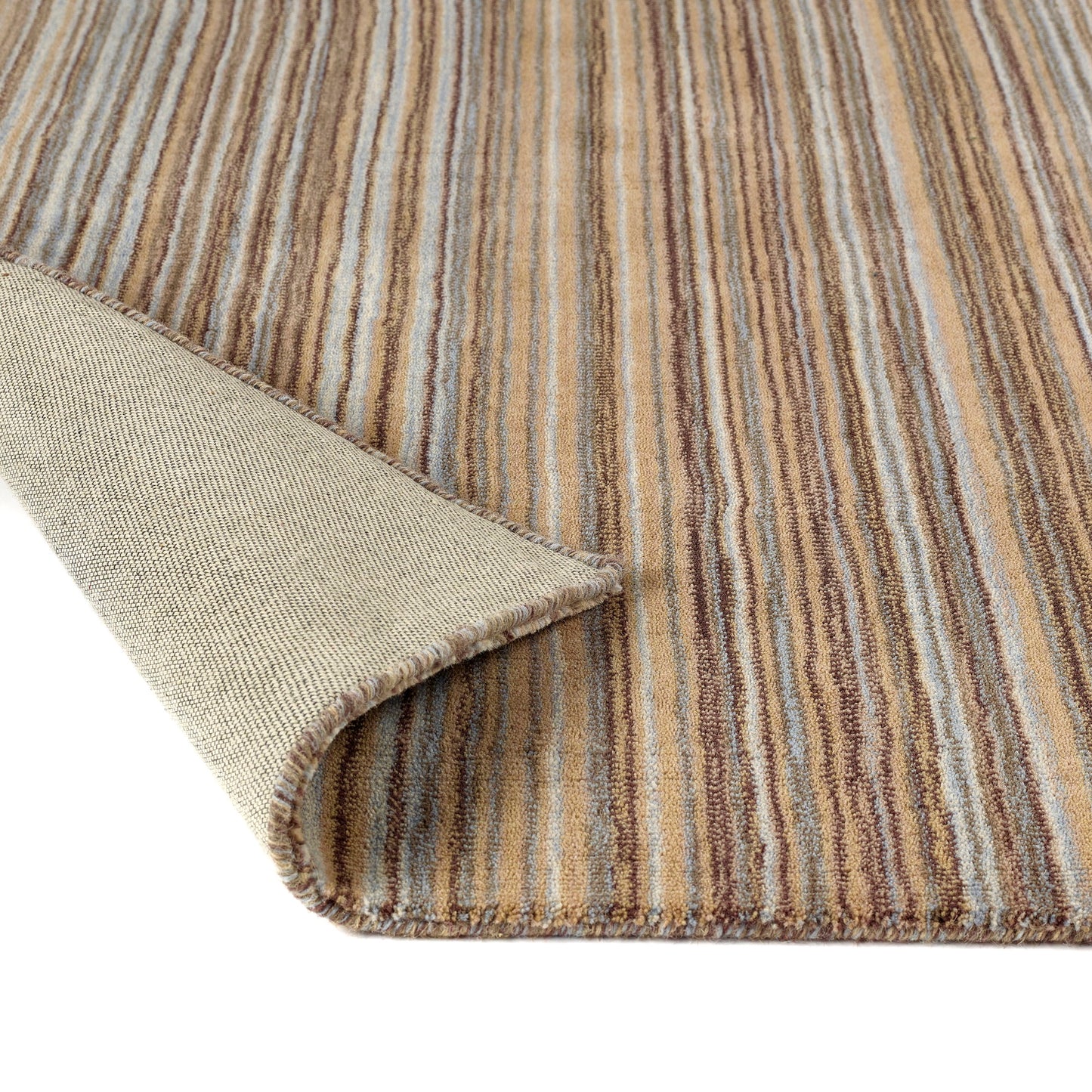 Origins Fine Stripes Hand Loom Woven Wool Rug Halway in Beige