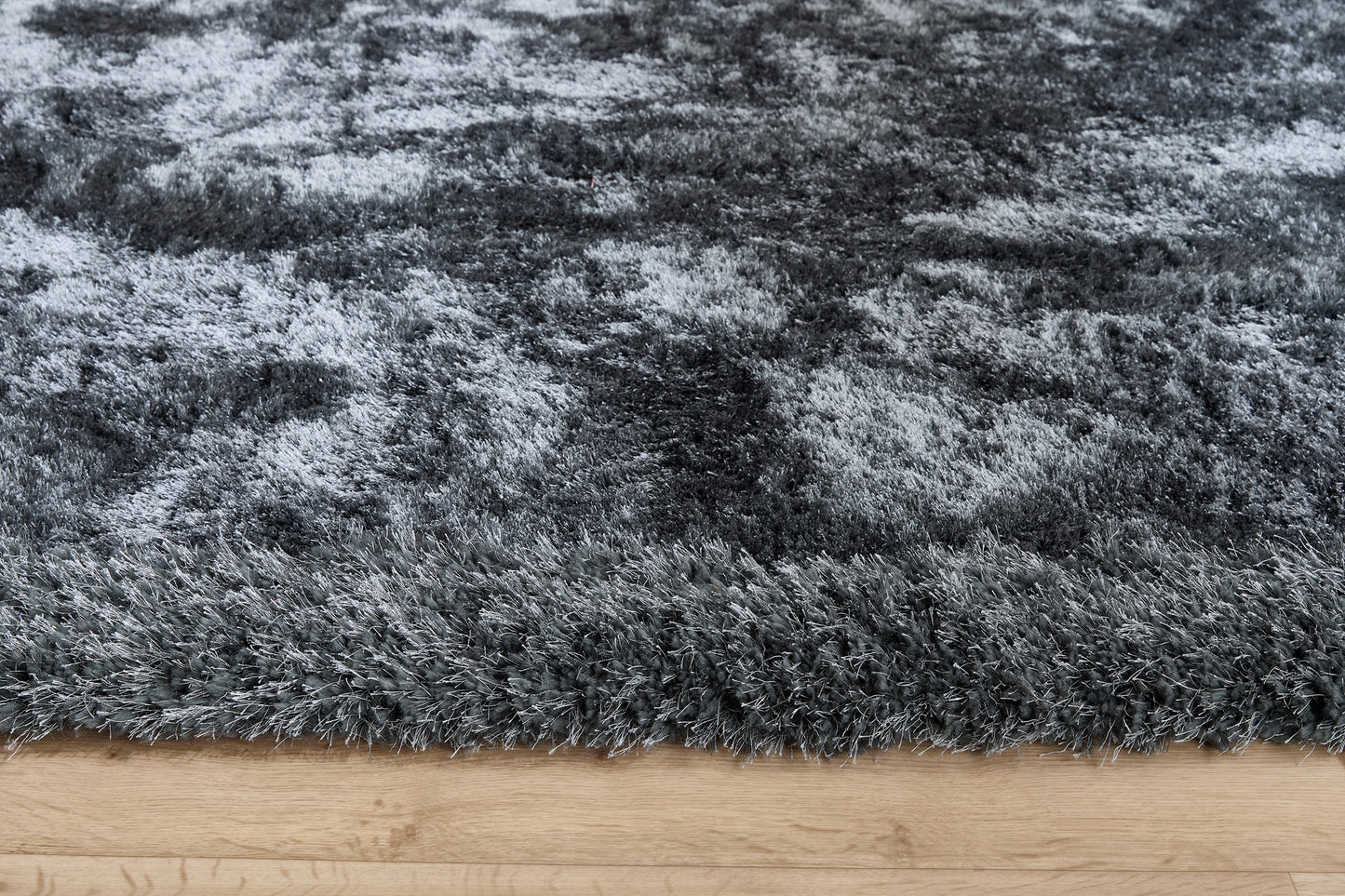 Origins Shimmer Silky Shaggy Hand Tufted Carpet Border Modern Soft Fluffy Shag Rug in Charcoal