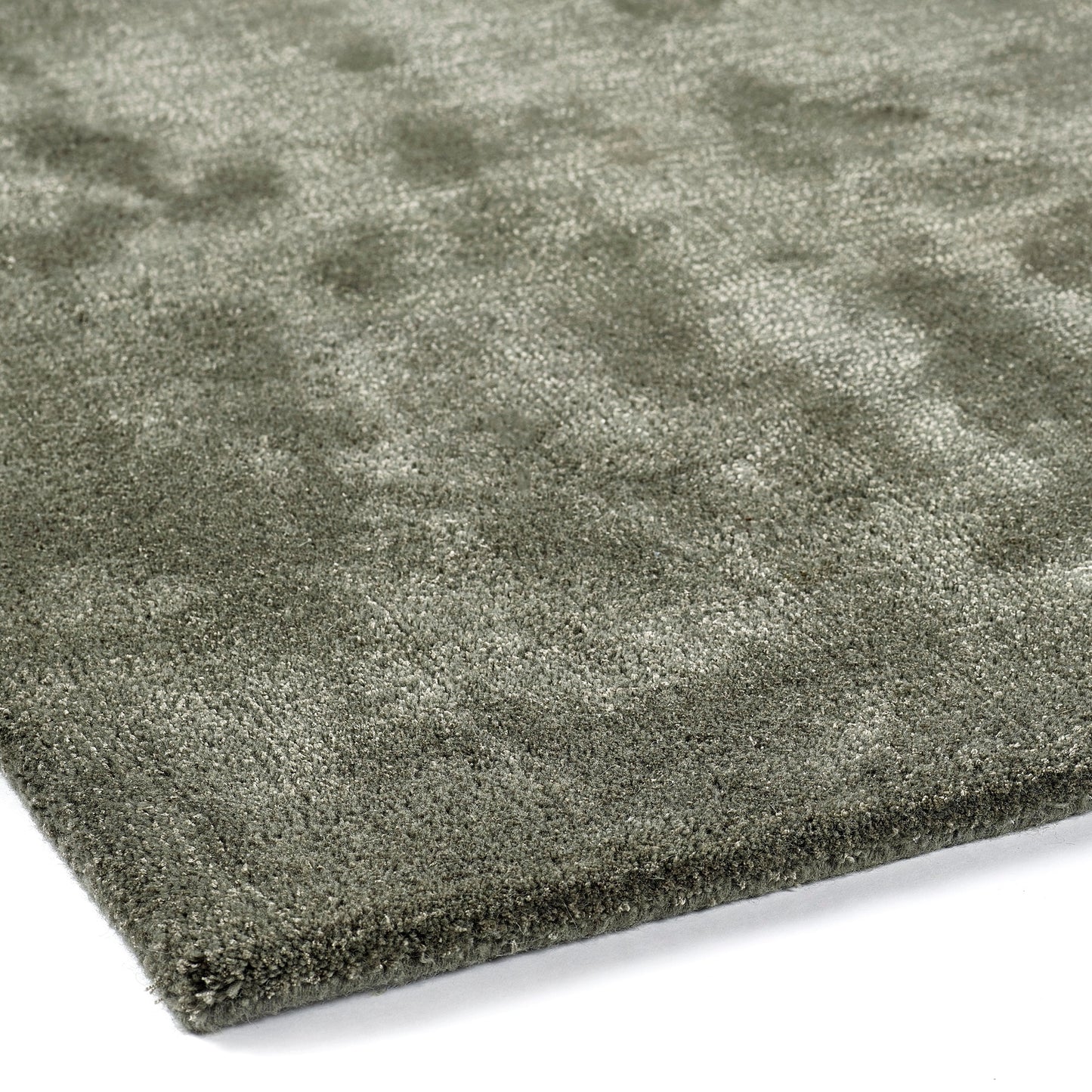 Rug Guru Hush Modern Plain Hand Woven Wool Viscose Soft Silky Shine Olive Green Rug
