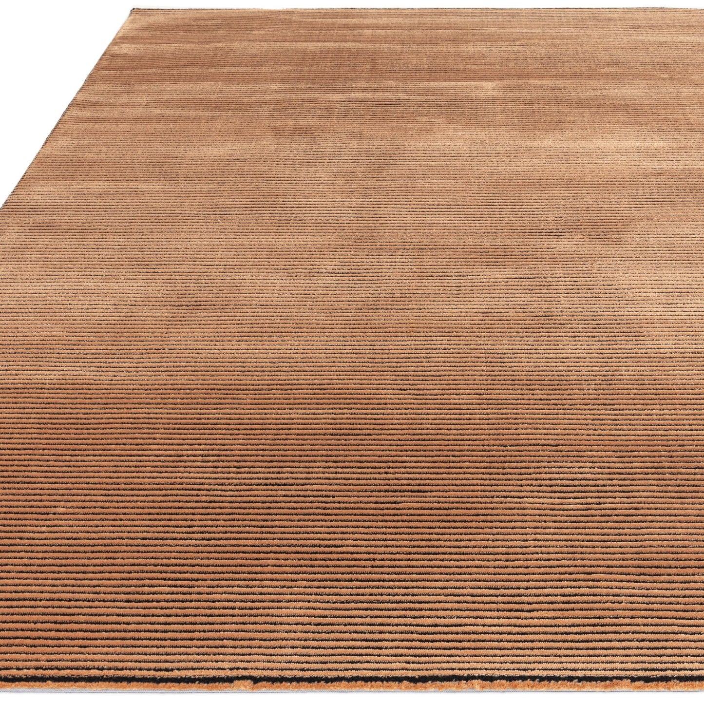 Kuza Plain Stripe Soft Silky Velvety Modern Rug in Terracotta