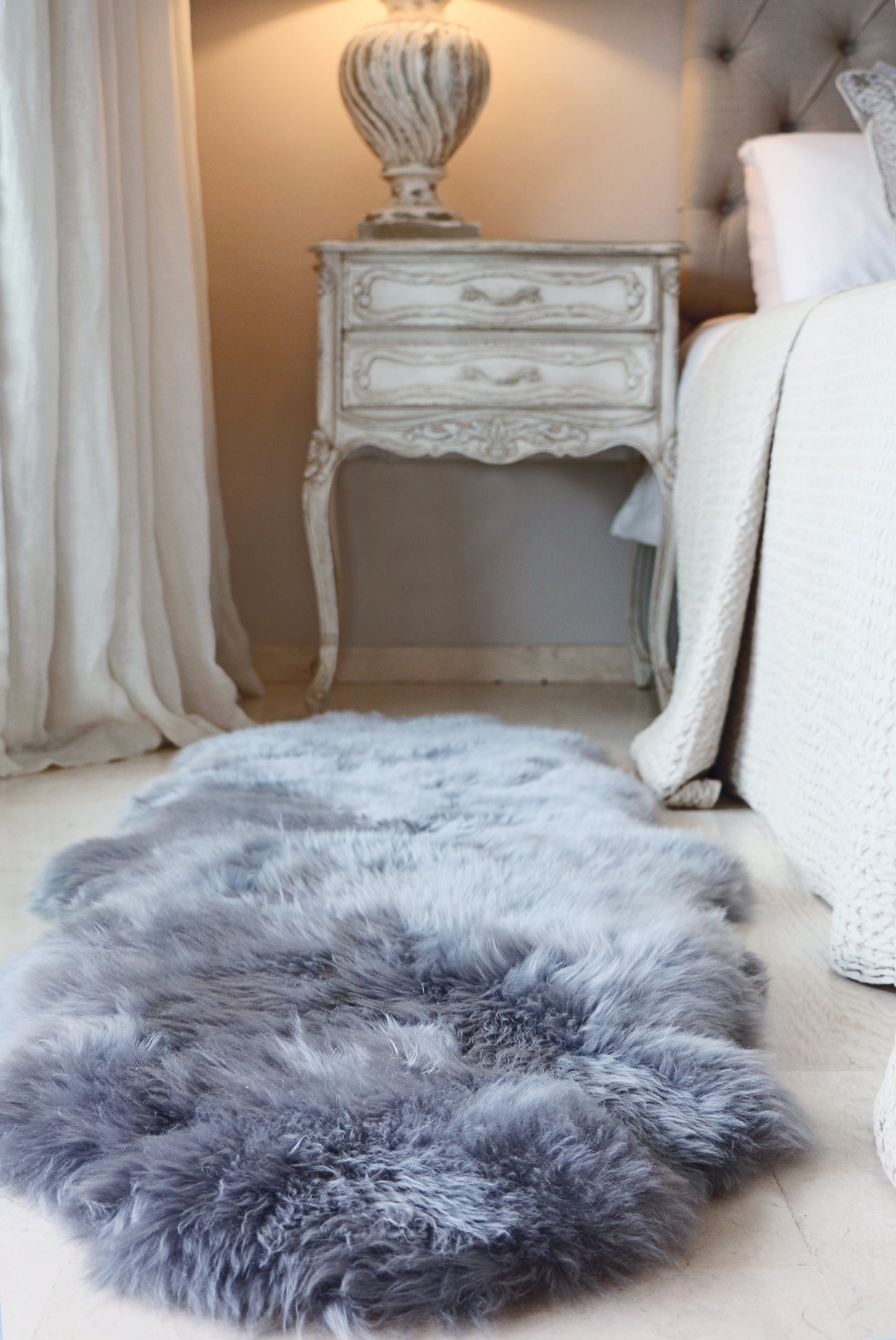 Genuine Sheepskin Animal Fur Soft Wool Shaggy Grey Rug