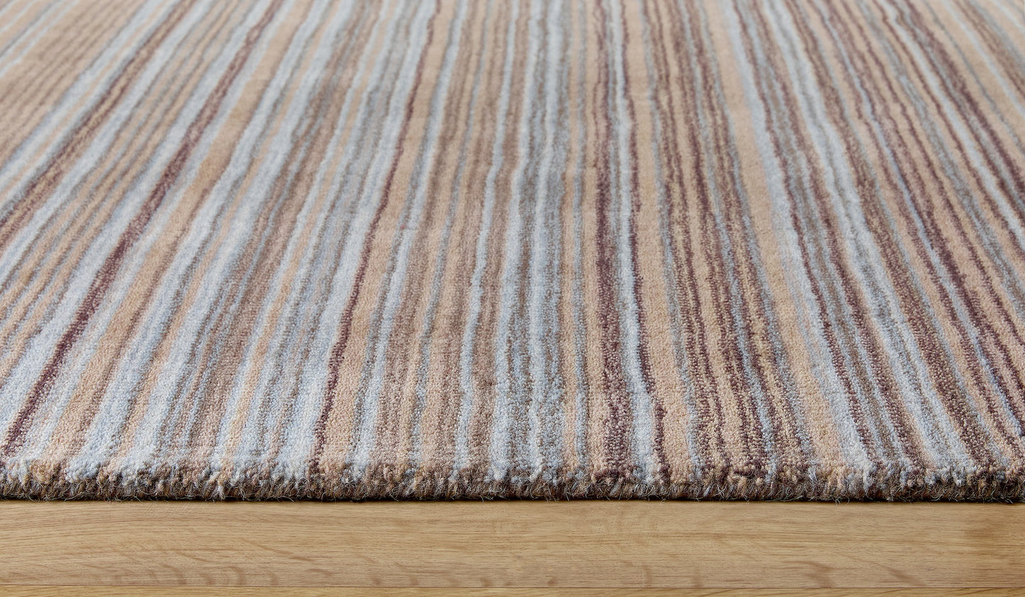 Origins Fine Stripes Hand Loom Woven Wool Rug Halway in Beige