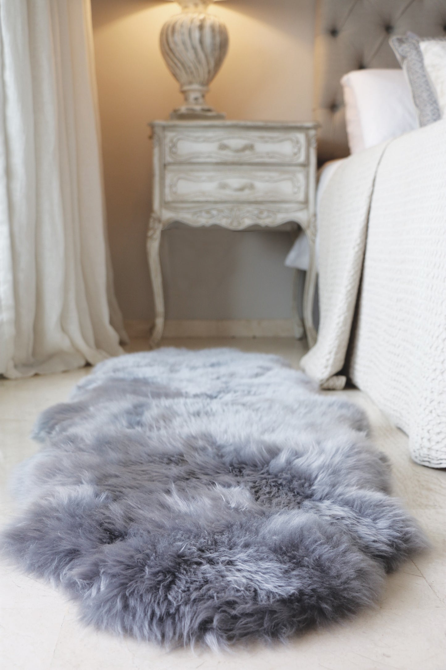 Genuine Sheepskin Animal Fur Soft Wool Shaggy Grey Rug