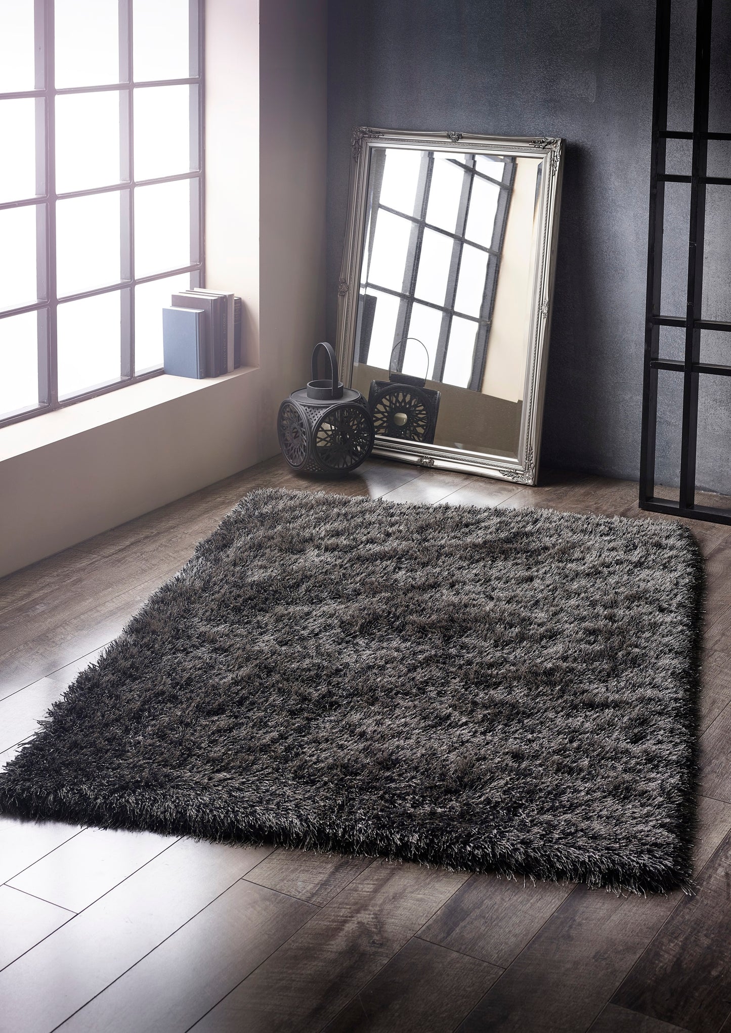 Ritzy Plain Shaggy Soft Fluffy Silky High Pile Charcoal Grey Rug
