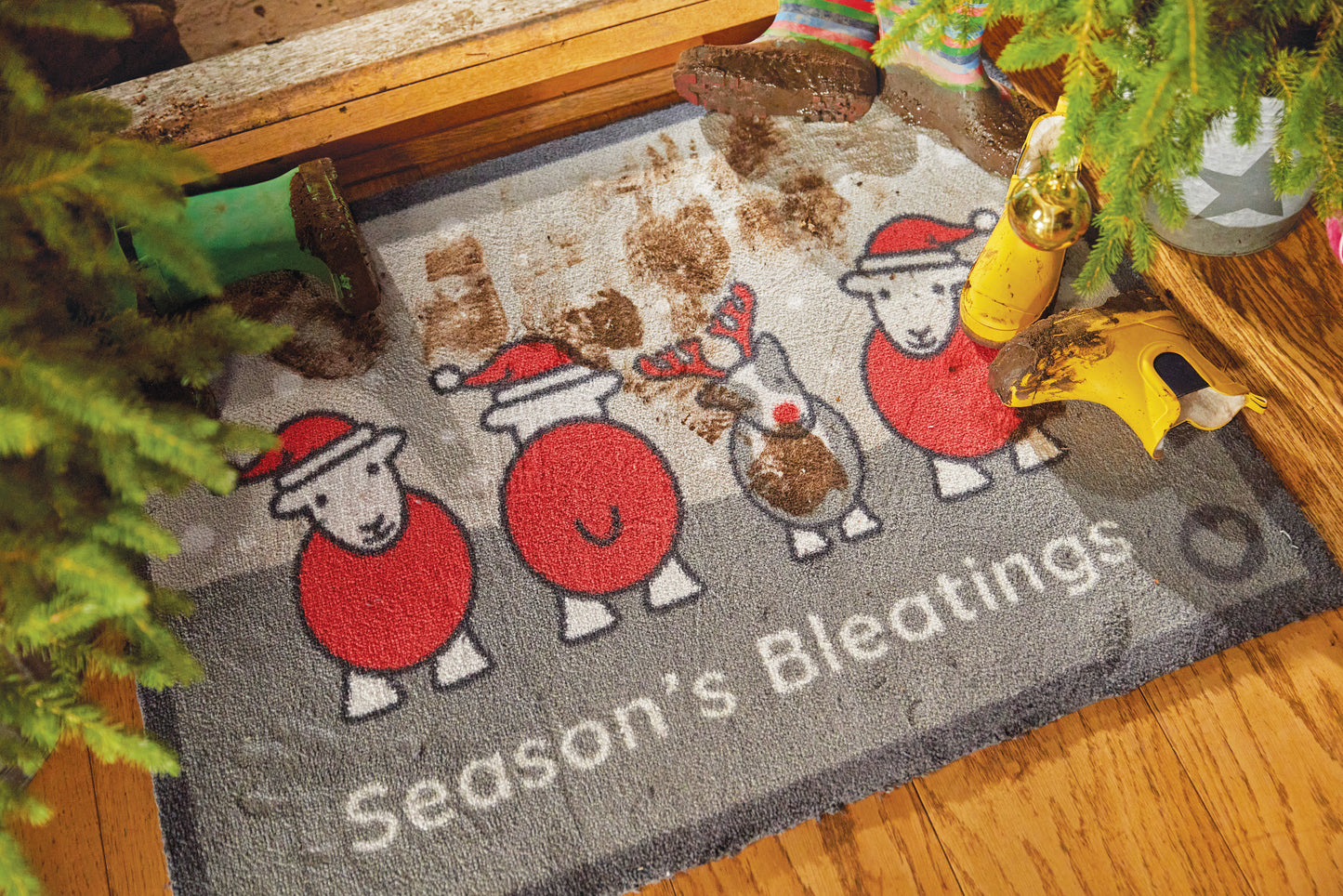 Hug Rug Christmas Herdy Washable Floor Door Mat