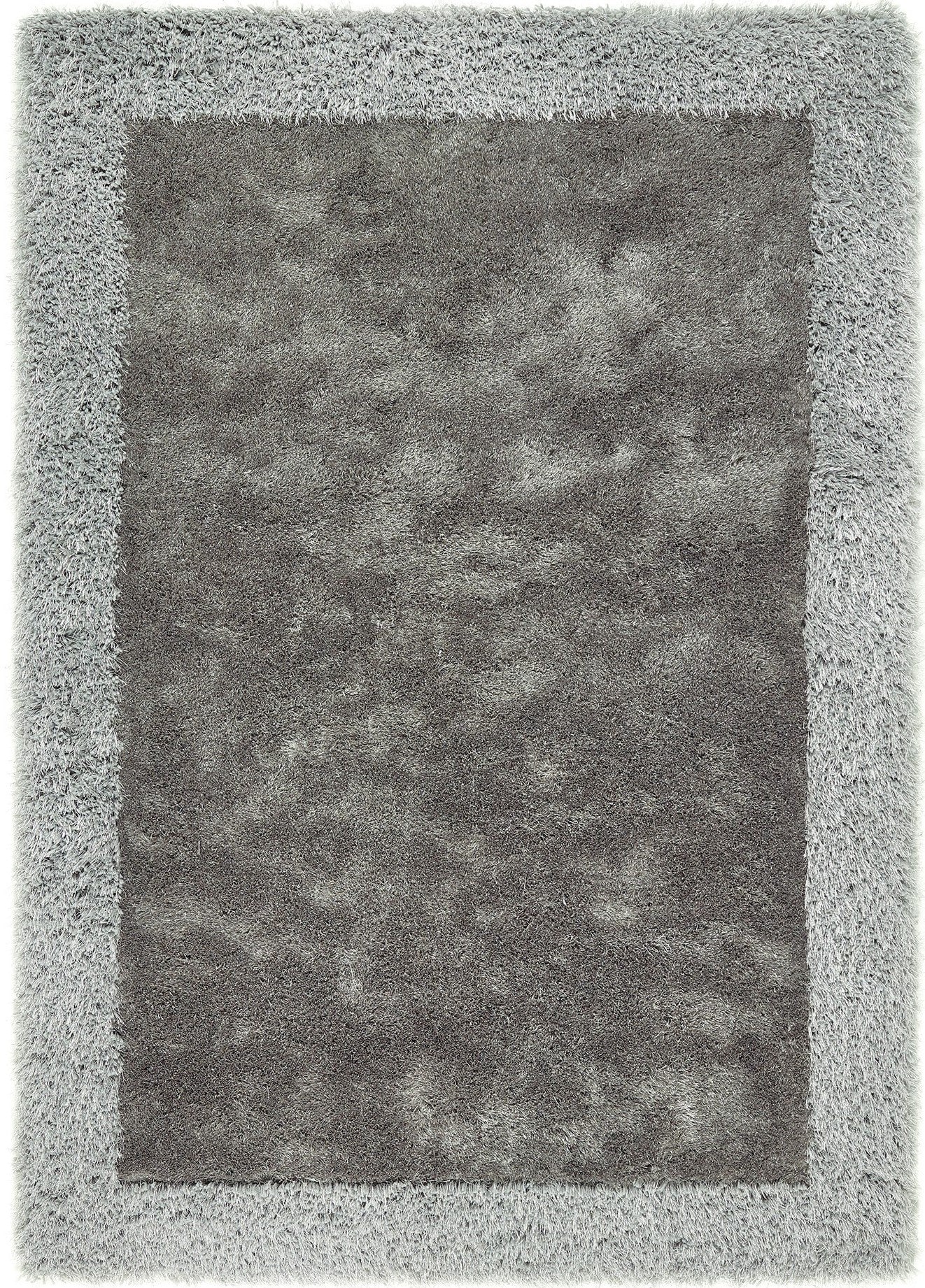 Origins Shimmer Silky Shaggy Hand Tufted Carpet Border Modern Soft Fluffy Shag Rug in Silver