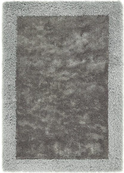 Origins Shimmer Silky Shaggy Hand Tufted Carpet Border Modern Soft Fluffy Shag Rug in Silver