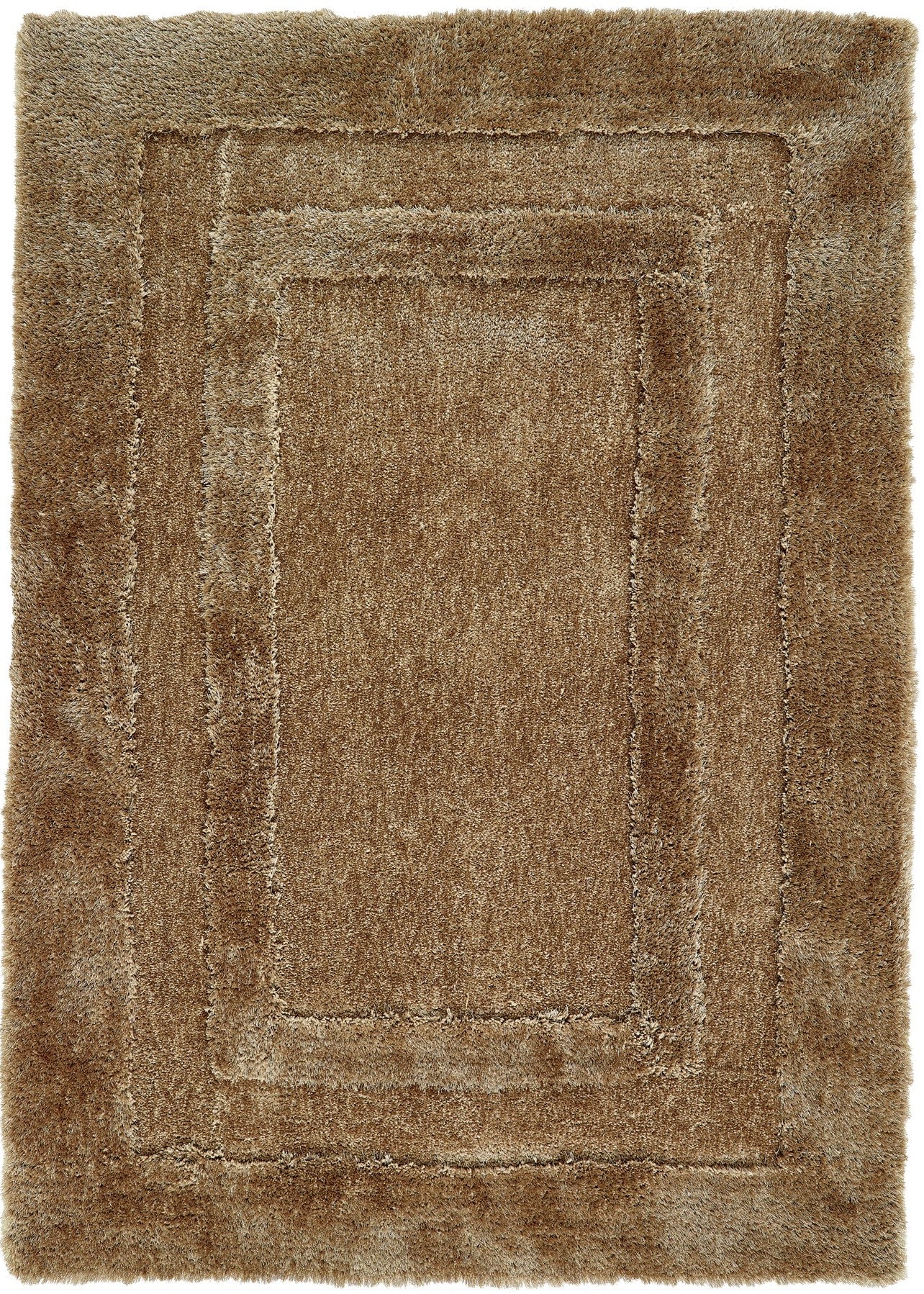 Origins Frame Hand Tufted Soft Silky Thick Shaggy Rug in Latte