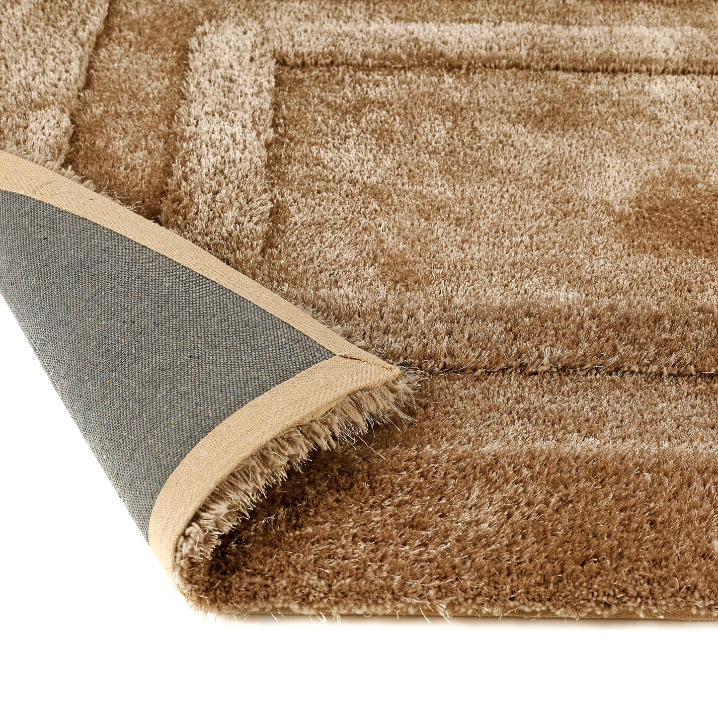 Origins Frame Hand Tufted Soft Silky Thick Shaggy Rug in Latte