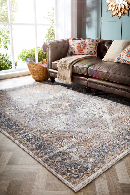 Origins Alexandra Persian Rug Cream Grey Traditional Medallion Rug