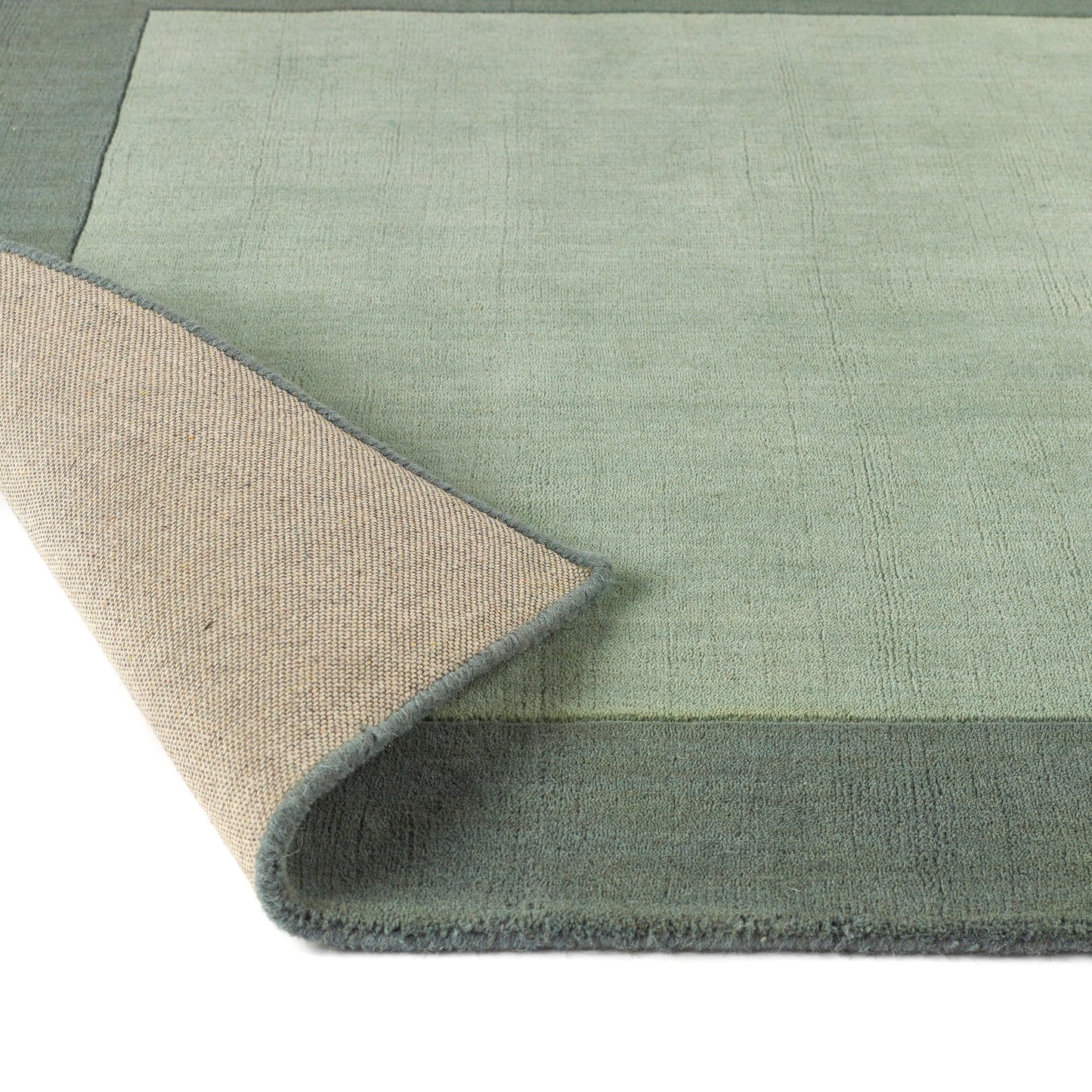 Origins Borders Hand Loom Woven Wool Bordered Rug Hallway in Sage Green