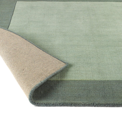 Origins Borders Hand Loom Woven Wool Bordered Rug Hallway in Sage Green