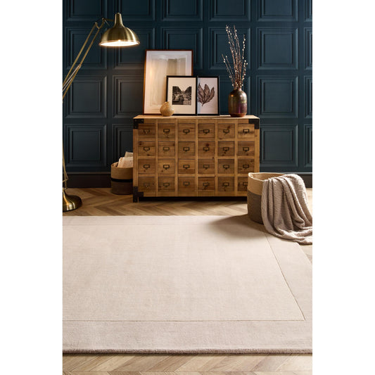 Origins Borders Hand Loom Woven Wool Bordered Rug Hallway in Natural Beige