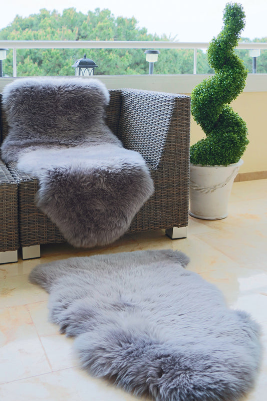 Genuine Sheepskin Animal Fur Soft Wool Shaggy Grey Rug