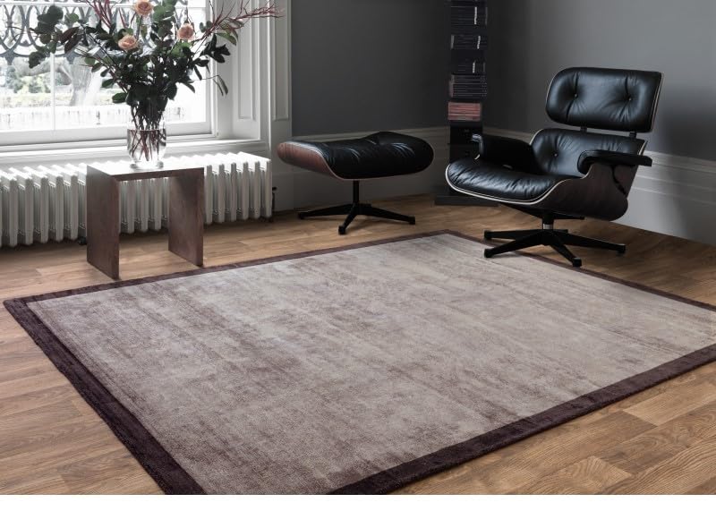 Blade Border Plain Viscose Rug - Handwoven Distressed High-Sheen Silky Soft Luxury