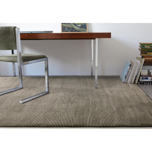 Kuza Plain Stripe Soft Silky Velvety Modern Rug in Khaki