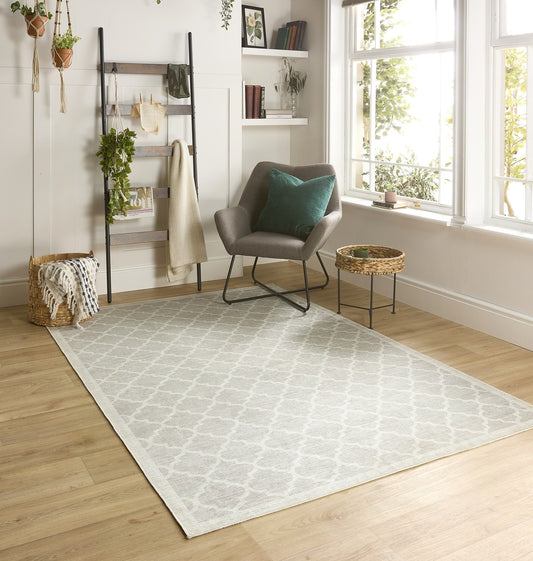 Origins Washable Chateau Trellis Moroccan Soft Chenille Bohomian Rug in Natural