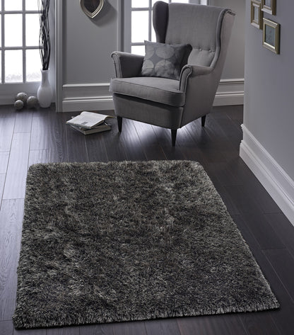 Ritzy Plain Shaggy Soft Fluffy Silky High Pile Charcoal Grey Rug