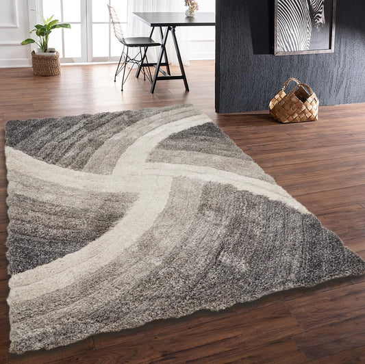 Shaggy Rug for Living Room Bedroom Dining Room Carpet Soft Plush Fluffy Silky Area Floor Stella Swirl Pattern 3D Shaggy Rug in Large Size 160x230 cm (5'3"x7'7")