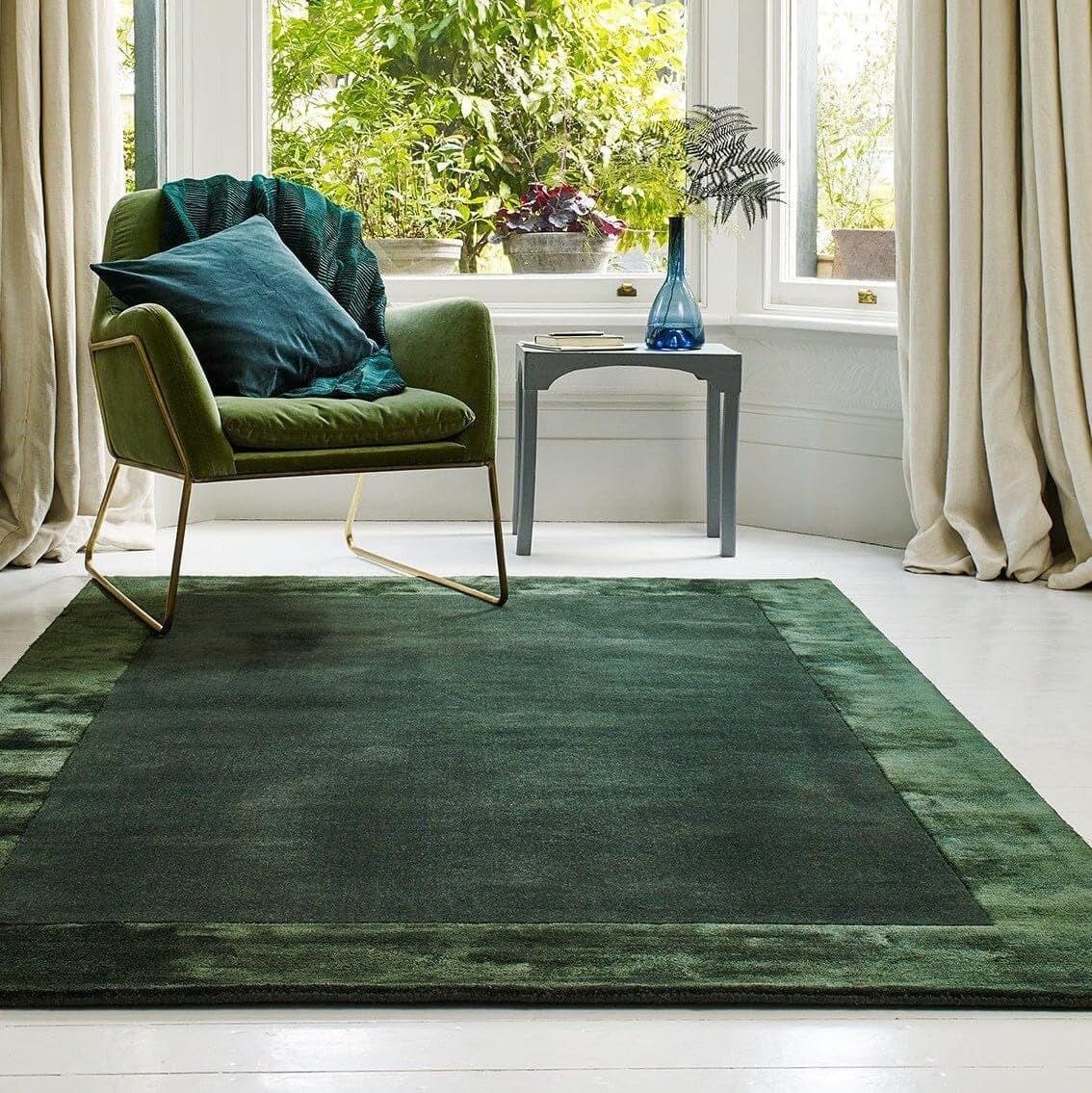 Ascot Rug for Living Room Bedroom Soft Wool Plain Hand Woven High Shine Viscose Bordered Rug