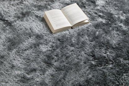 Origins Shimmer Silky Shaggy Hand Tufted Carpet Border Modern Soft Fluffy Shag Rug in Charcoal
