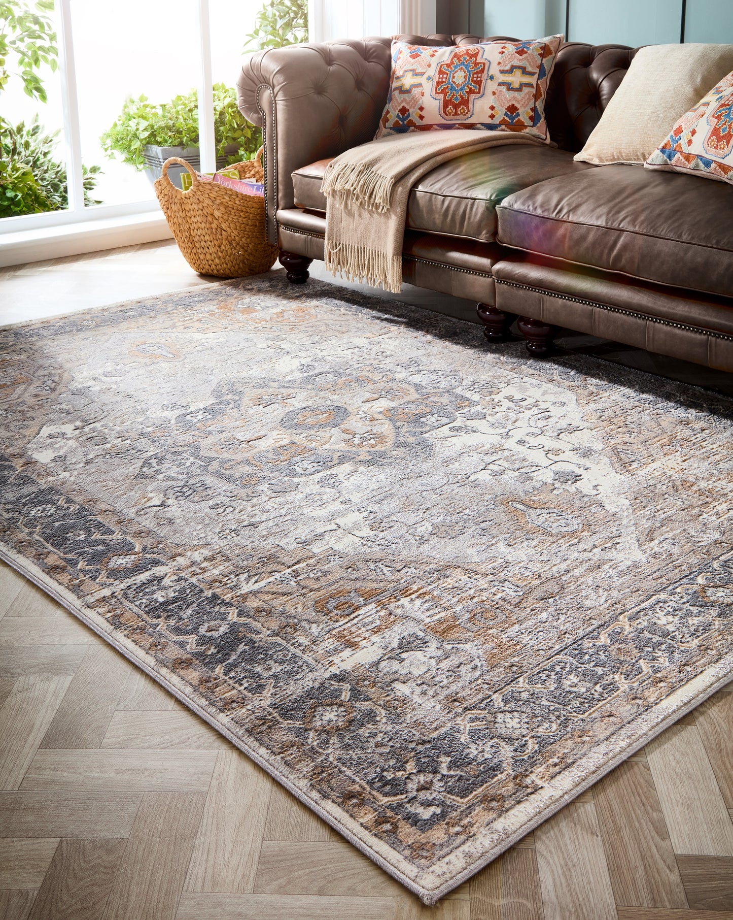 Origins Alexandra Persian Rug Cream Grey Traditional Medallion Rug