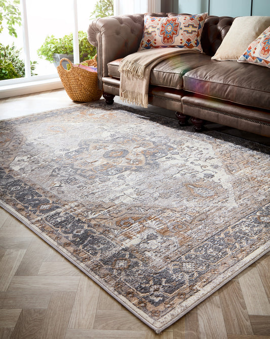 Origins Alexandra Persian Rug Cream Grey Traditional Medallion Rug