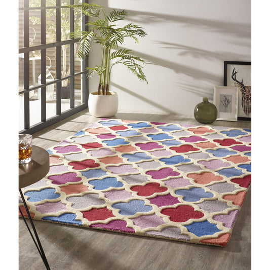 Origins Modern Trellis 3D Hand Tufted Wool Geometric Rug in  Multi Colours Medium 120x170 cm (4'x5'6")