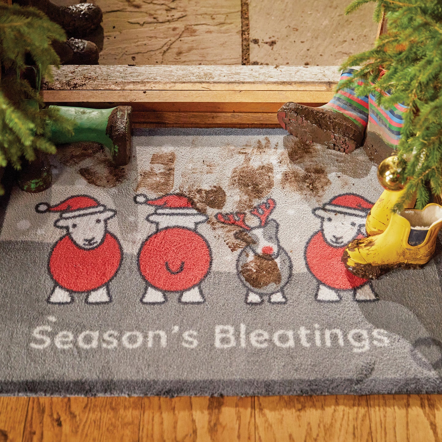 Hug Rug Christmas Herdy Washable Floor Door Mat