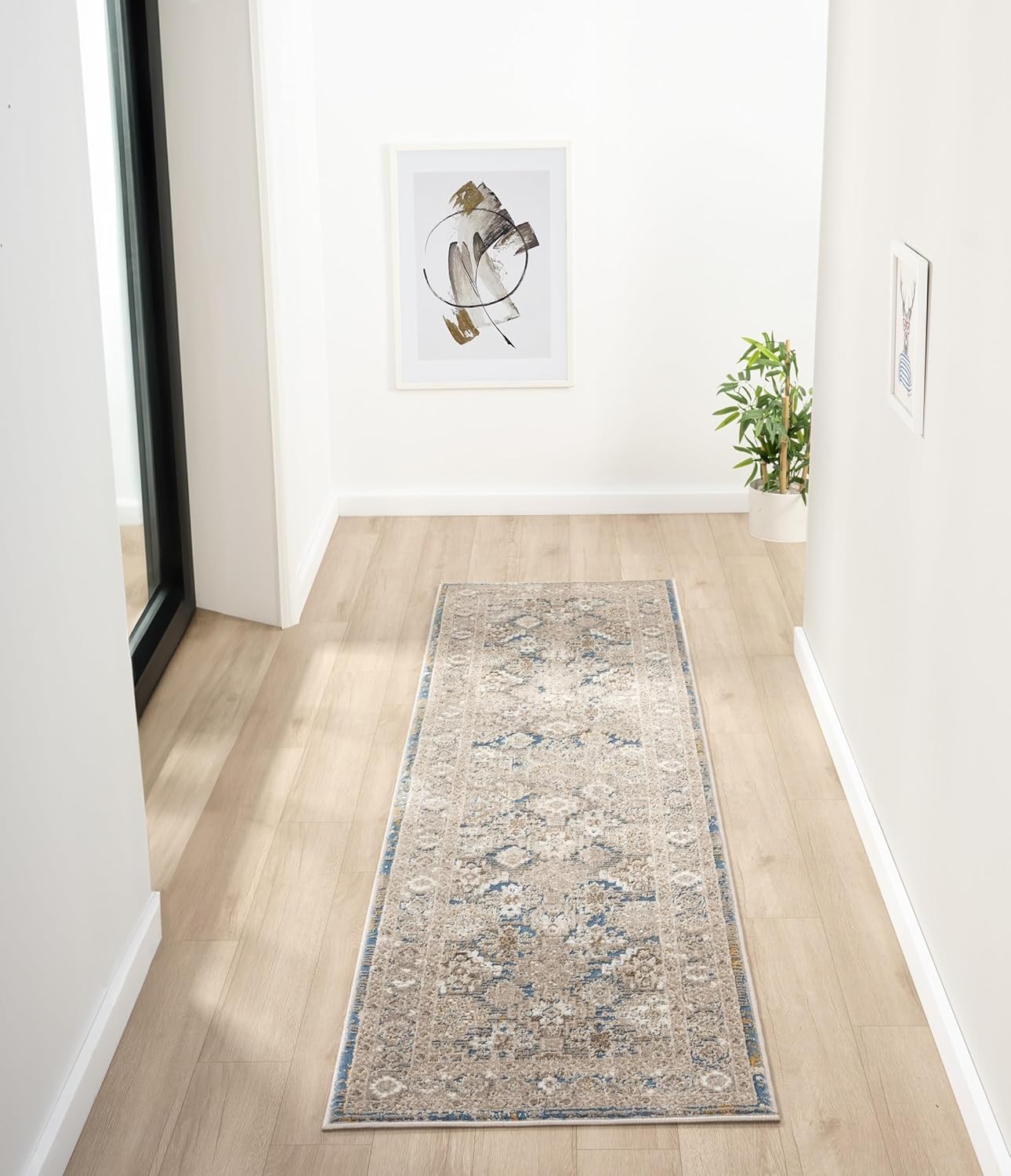 Bordered Blue 550AG Runner – Vintage Traditional Non-Slip Carpet (300 x 80 cm)