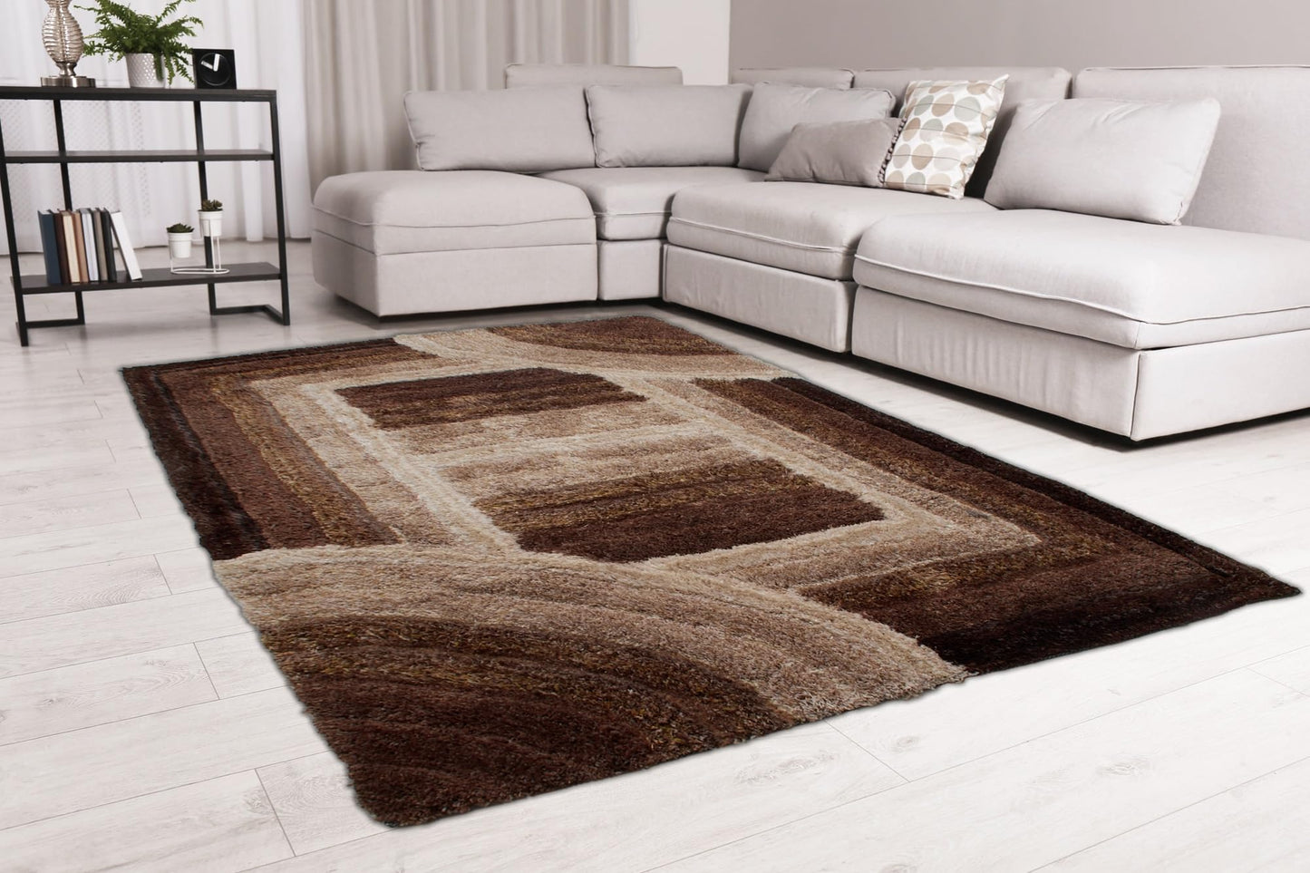Shaggy Rug for Living Room Bedroom Dining Room Carpet Soft Plush Fluffy Silky Area Floor Trellis Pattern 3D Shaggy Rug in Large Size 160x230 cm (5'3"x7'7")