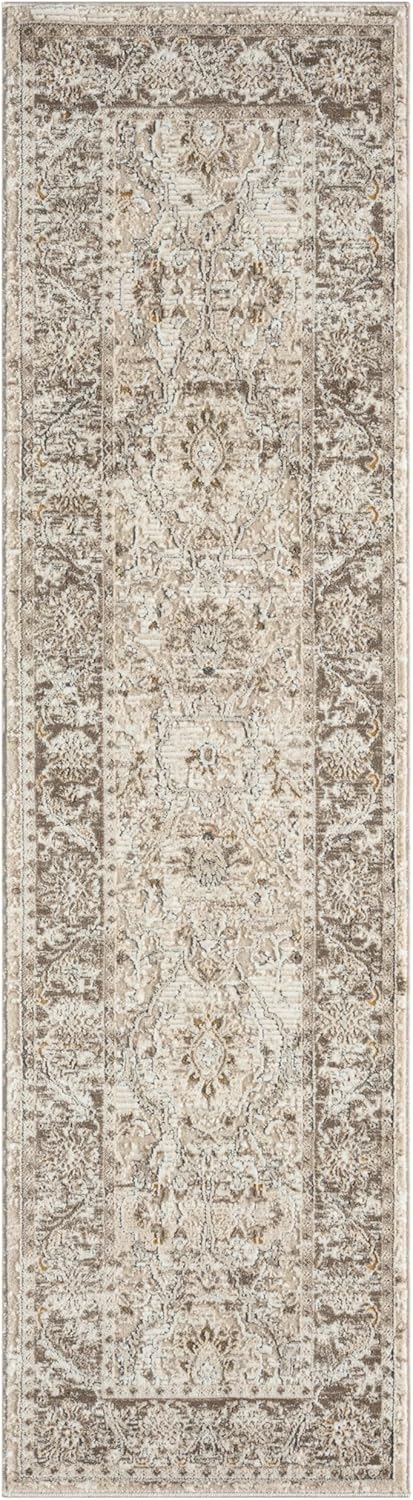 Bordered Light Brown 553A2 Runner – Traditional Vintage Non-Slip Hallway Rug