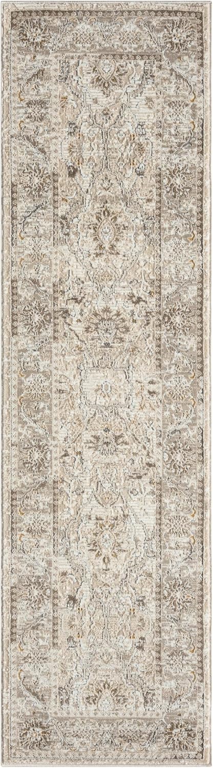 Bordered Cream Beige 553A2 Runner – Traditional Vintage Non-Slip Hallway Carpet