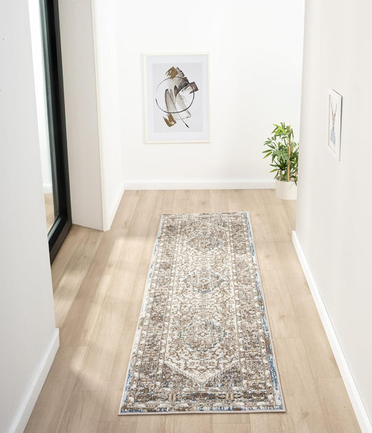 Medallion Blue Anthracite 552AG Runner – Traditional Vintage Hallway Rug