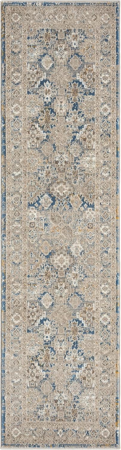 Bordered Blue 550AG Runner – Vintage Traditional Non-Slip Carpet (300 x 80 cm)