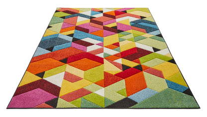 Viva Carved Rug for Modern Living Bedroom Kitchen Nursery Carpet Pop Vibrant Multicolours Geometric Patterns Rug