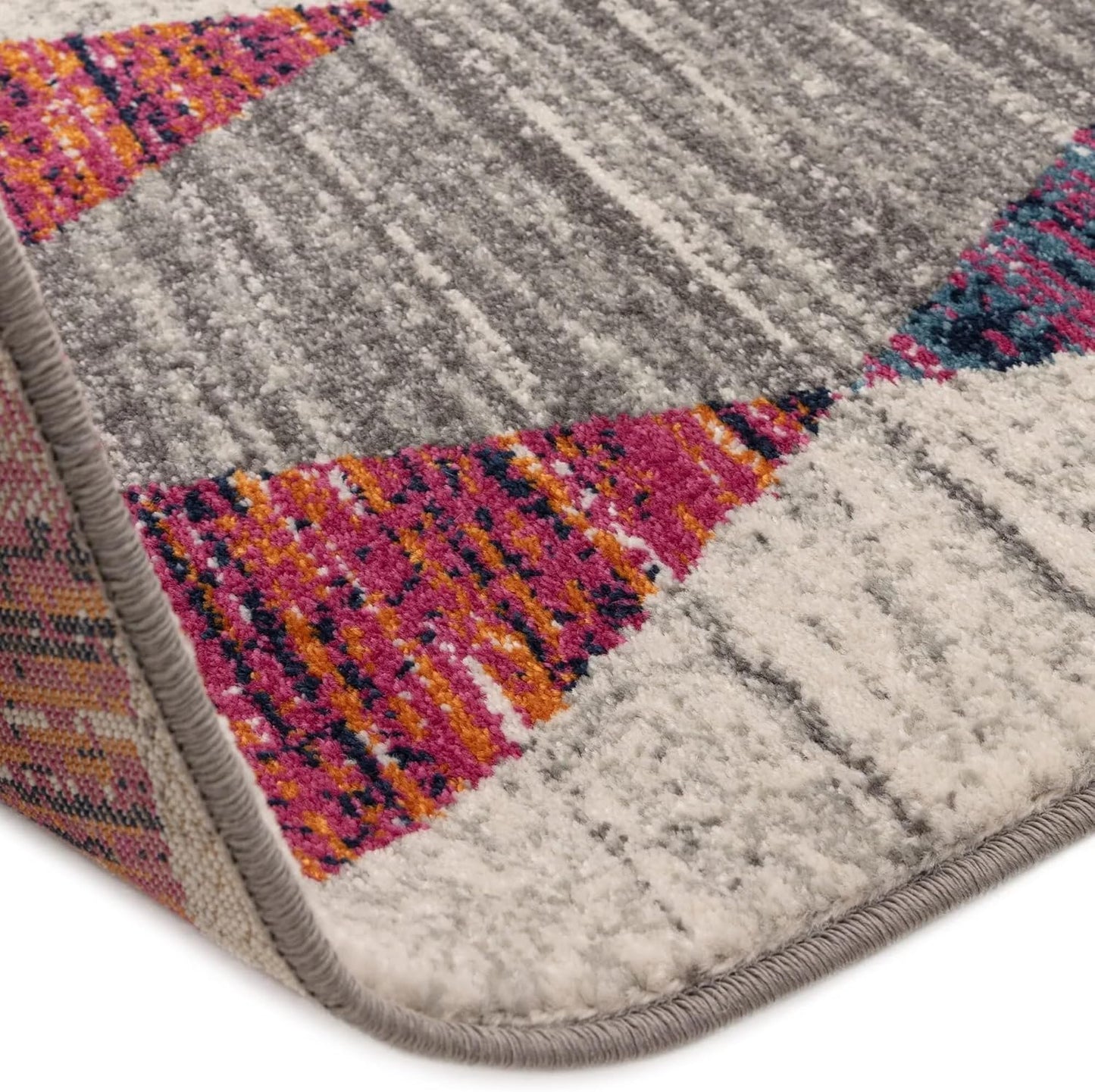 Muse MU24 Harlequin Rug for Living Room, Bedroom, Kitchen, Dining Hallway – Modern Geometric Vibrant Multi-Coloured Soft Non-Shedding Rug – Pink