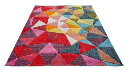 Viva Carved Rug for Modern Living Bedroom Kitchen Nursery Carpet Pop Vibrant Multicolours Geometric Patterns Rug