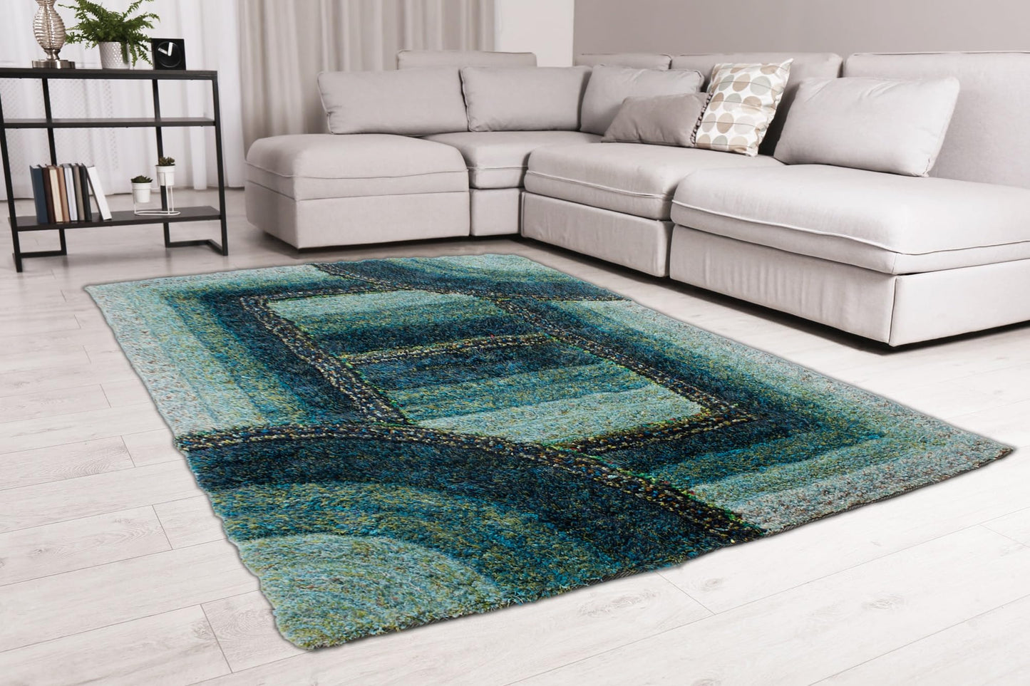 Shaggy Rug for Living Room Bedroom Dining Room Carpet Soft Plush Fluffy Silky Area Floor Trellis Pattern 3D Shaggy Rug in Large Size 160x230 cm (5'3"x7'7")