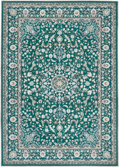 Windsor Emerald Green Washable Rug – Traditional Vintage Non-Slip Carpet