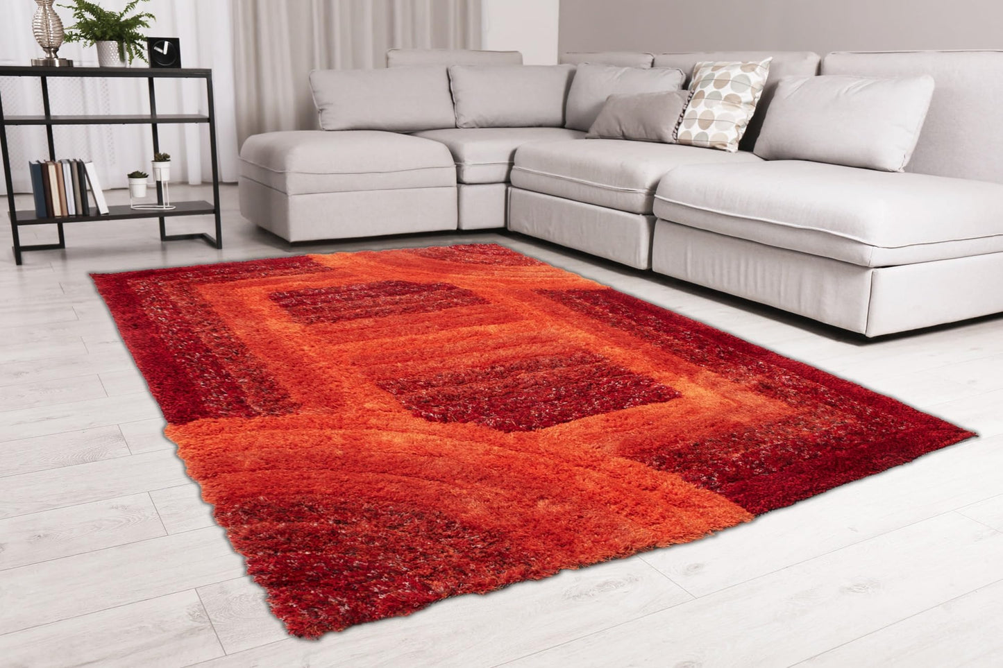 Shaggy Rug for Living Room Bedroom Dining Room Carpet Soft Plush Fluffy Silky Area Floor Trellis Pattern 3D Shaggy Rug in Large Size 160x230 cm (5'3"x7'7")