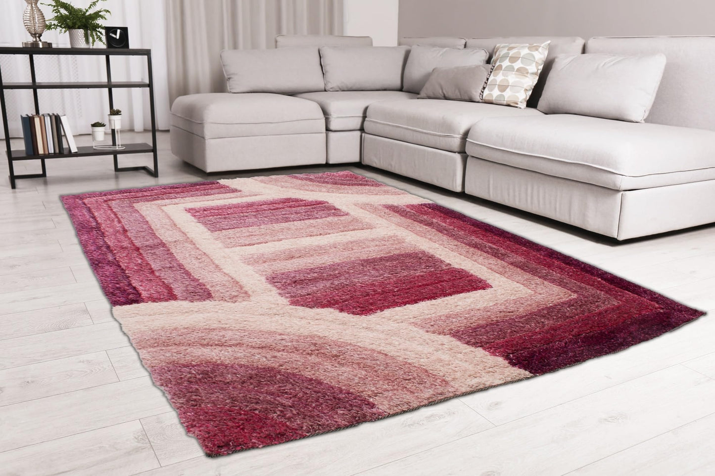 Shaggy Rug for Living Room Bedroom Dining Room Carpet Soft Plush Fluffy Silky Area Floor Trellis Pattern 3D Shaggy Rug in Large Size 160x230 cm (5'3"x7'7")