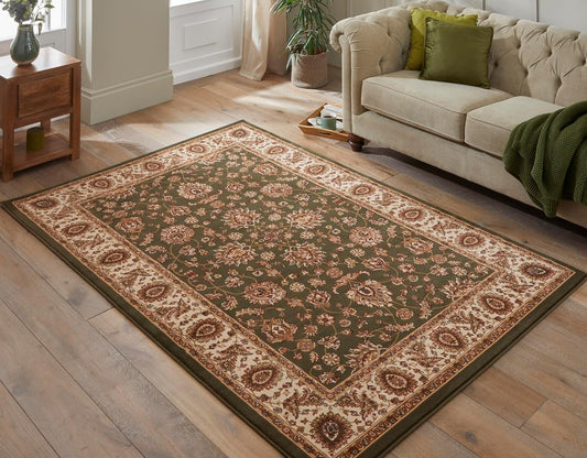 Traditional Rug Bordered Classic Grand Heritage GH102 Million Point Detail Rug – Green